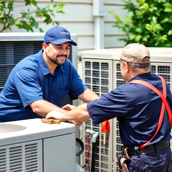HVAC Technicians working on AC unit